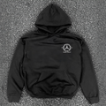Black hooded hoodie with white Mercedes-Benz Championship chest logo and front kangaroo pocket