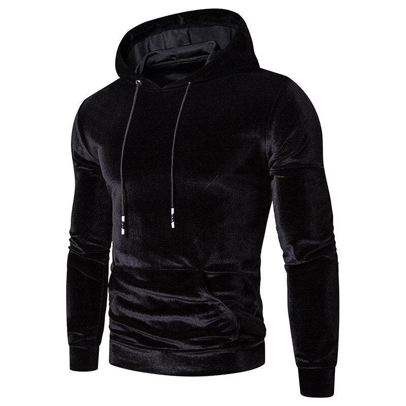 Men's long-sleeve velour hoodie with drawstring hood