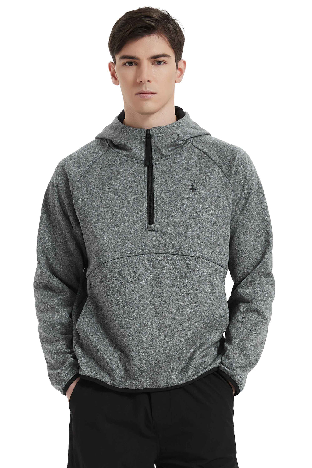 Men's half-zip hooded sweatshirt with long sleeves and kangaroo pocket