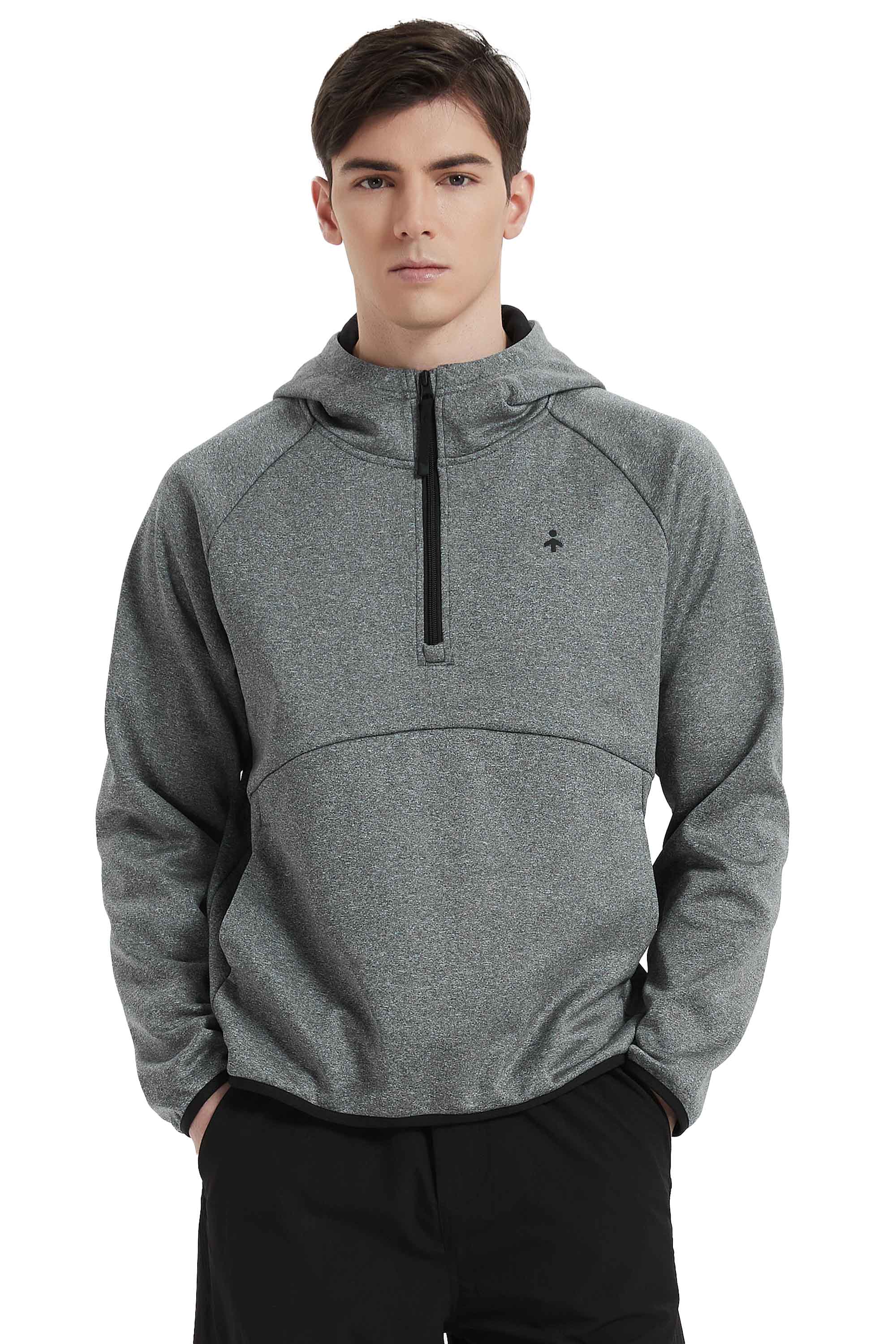 Men's half-zip hooded sweatshirt with long sleeves and kangaroo pocket