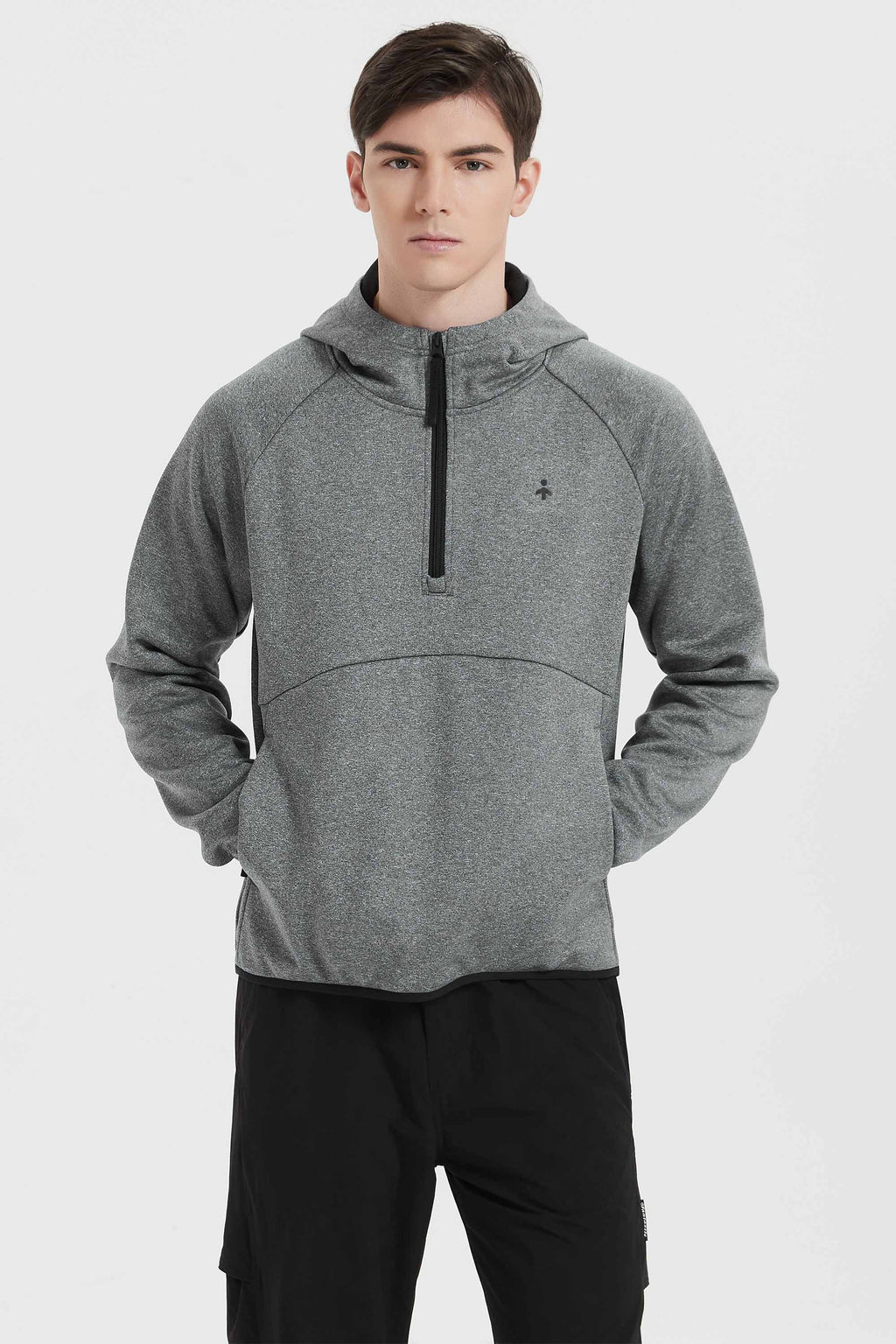 Men's half-zip hooded sweatshirt with long sleeves and kangaroo pocket