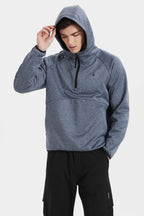 Men's half-zip hooded sweatshirt with long sleeves and kangaroo pocket