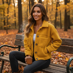 Women's sherpa jacket with button front and multiple patch pockets