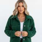 Women's sherpa jacket with button front and multiple patch pockets