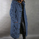 Women's long cable knit hooded coat with button fastening