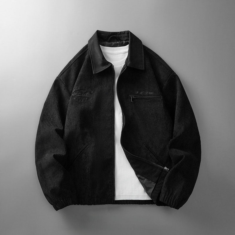 Corduroy zip jacket with contrasting collar and front pockets