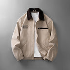 Corduroy zip jacket with contrasting collar and front pockets