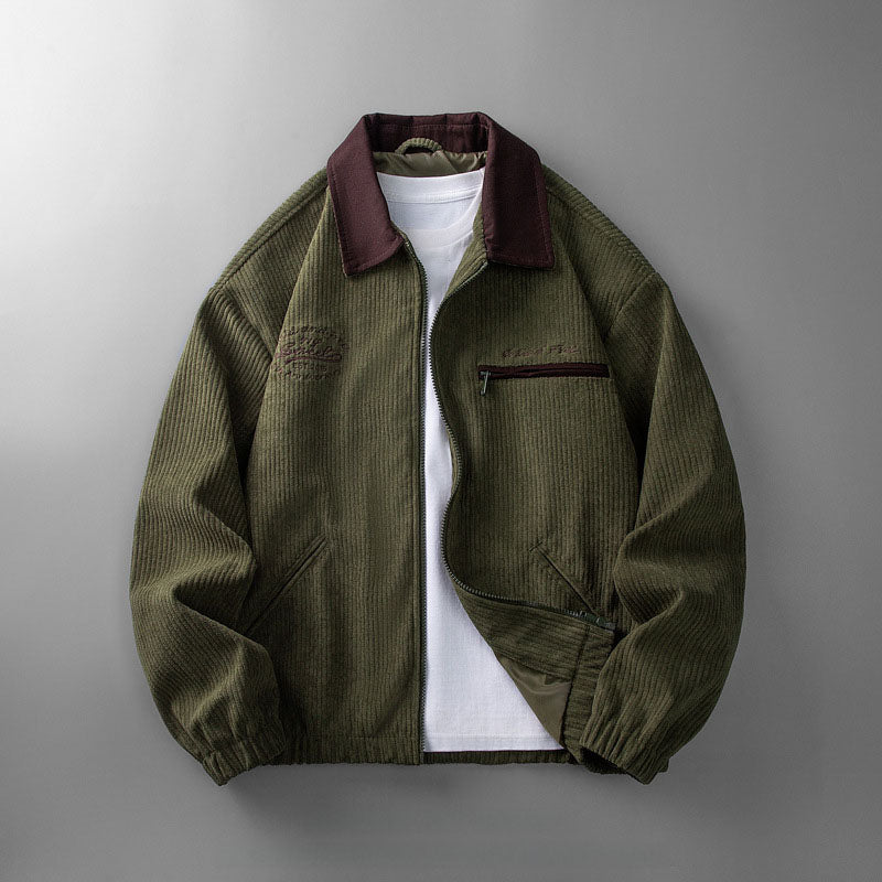 Corduroy zip jacket with contrasting collar and front pockets