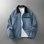 Corduroy zip jacket with contrasting collar and front pockets