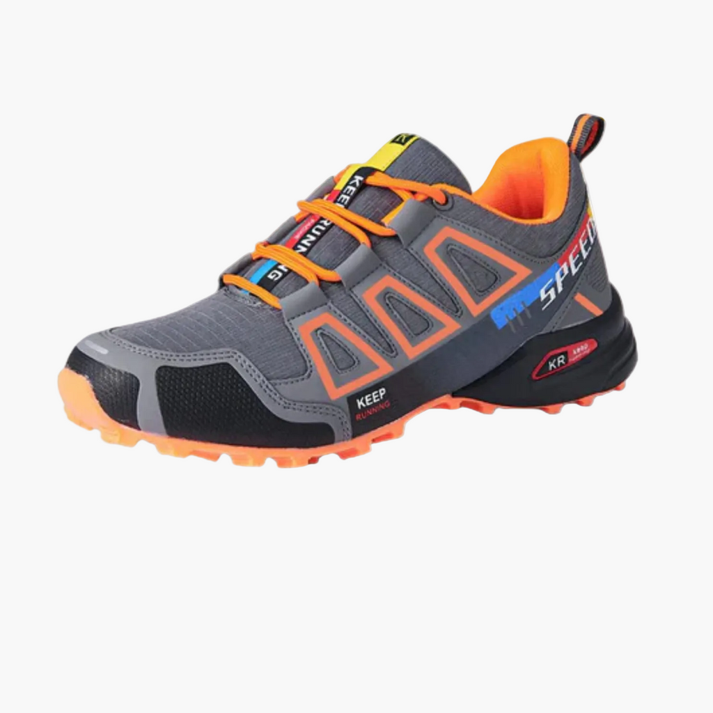 Men's low-top running sneaker with lace-up front and textured sole