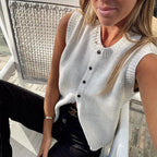 Women's knitted sleeveless cardigan vest with button front