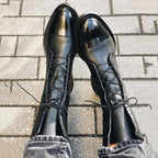 Women's tall lace-up boots with almond toes and block heels
