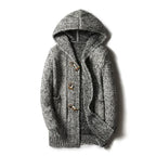 Hooded knitted cardigan with toggle fastenings, long sleeves and front pockets