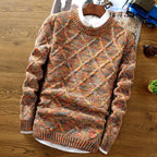 Men's multicoloured geometric knit sweater with crew neckline and long sleeves