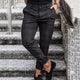 Men's checked slim leg chino trousers with belt loops and full-length cut