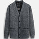 Men's textured knit V-neck cardigan with button front and welt pockets