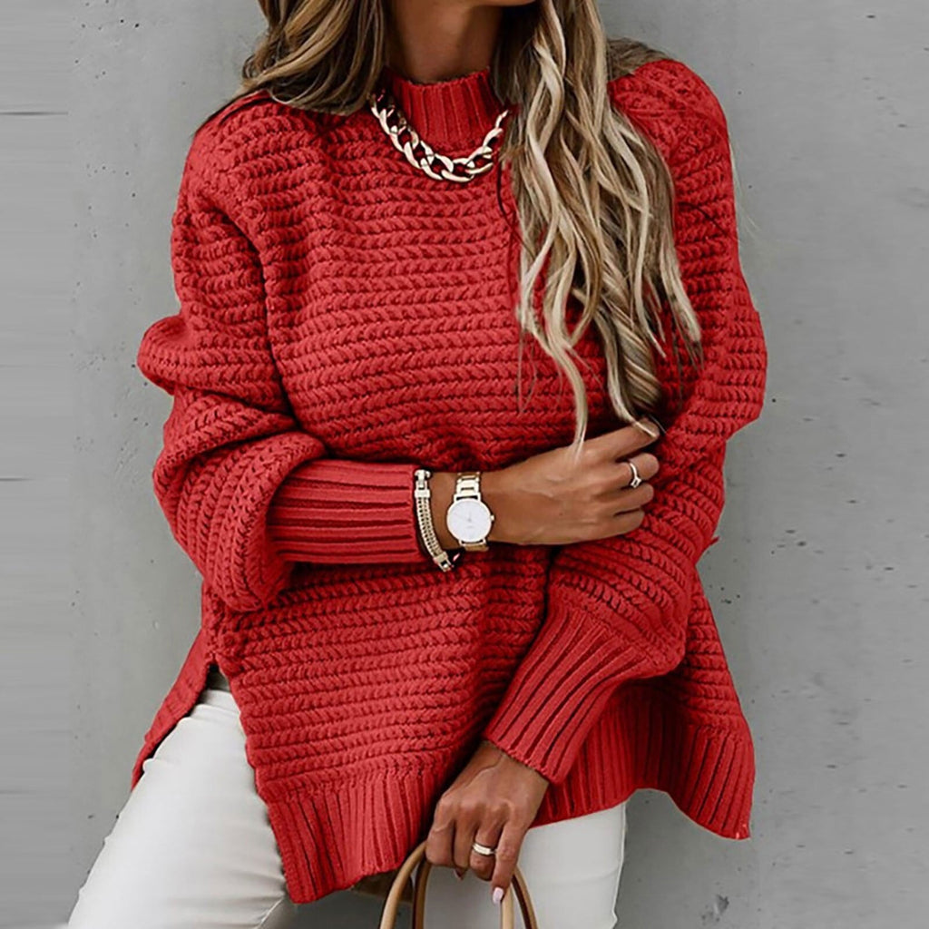 Women's textured mock neck sweater with long sleeves