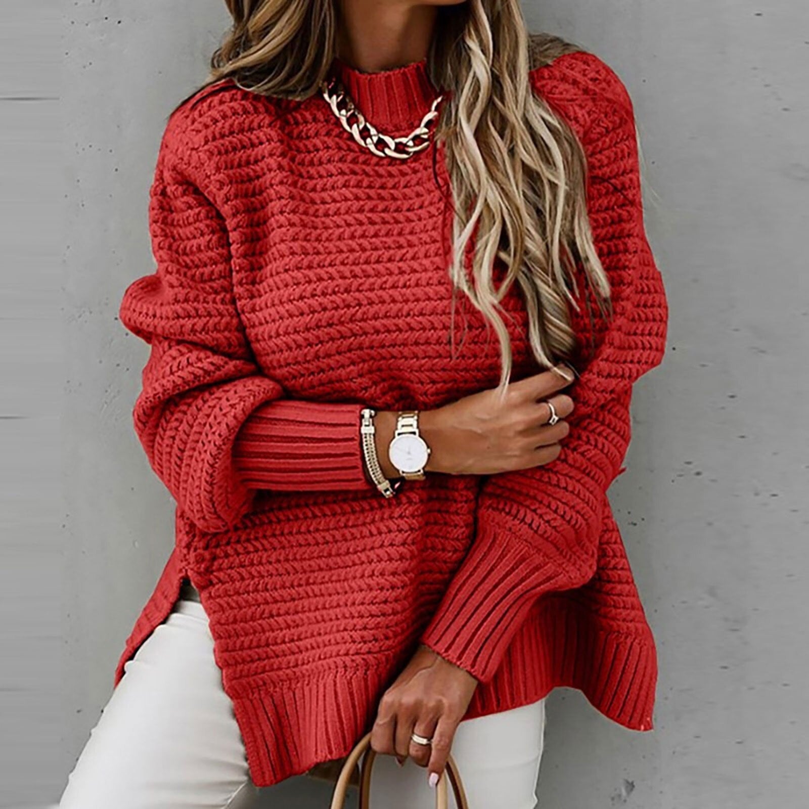 Women's textured mock neck sweater with long sleeves