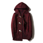 Hooded knitted cardigan with toggle fastenings, long sleeves and front pockets