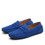 Men's slip-on penny loafers with moc toe stitching and strap detail