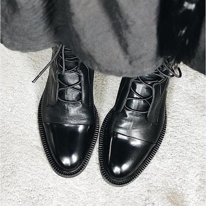 Women's tall lace-up boots with almond toes and block heels