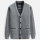 Men's textured knit V-neck cardigan with button front and welt pockets