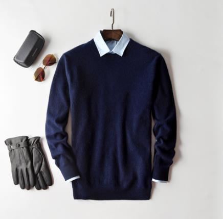 Men's plain crew neck sweater with long sleeves and ribbed trims