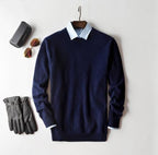 Men's plain crew neck sweater with long sleeves and ribbed trims