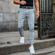 Men's checked slim leg chino trousers with belt loops and full-length cut