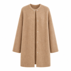 Women's long-sleeve crew neck button-front cardigan with hip-length fit