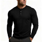 Men's slim fit long sleeve Henley T-shirt with round neckline and button placket