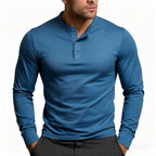Men's slim fit long sleeve Henley T-shirt with round neckline and button placket