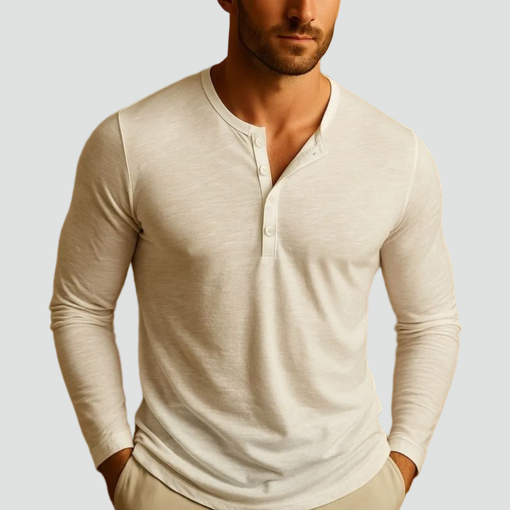 Men's slim fit long-sleeve Henley shirt with button placket