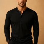 Men's slim fit long-sleeve Henley shirt with button placket