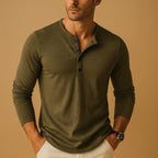 Men's slim fit long-sleeve Henley shirt with button placket