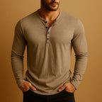 Men's slim fit long-sleeve Henley shirt with button placket