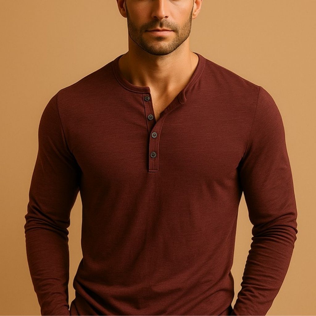 Men's slim fit long-sleeve Henley shirt with button placket