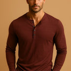 Men's slim fit long-sleeve Henley shirt with button placket
