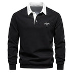 Men's long sleeve knit polo sweater with contrasting collar