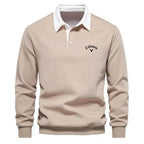 Men's long sleeve knit polo sweater with contrasting collar