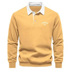 Men's long sleeve knit polo sweater with contrasting collar