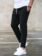Men's slim tapered cropped trousers with drawstring waist