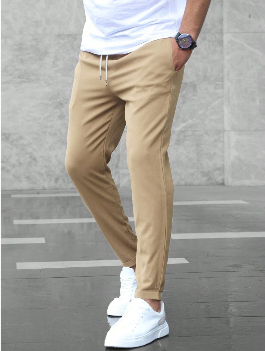 Men's slim tapered cropped trousers with drawstring waist