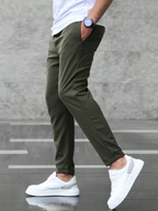 Men's slim tapered cropped trousers with drawstring waist