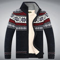 Men's Nordic pattern cardigan with mock neck, zip front and long sleeves
