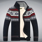 Men's Nordic pattern cardigan with mock neck, zip front and long sleeves