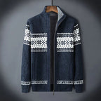 Men's Nordic pattern cardigan with mock neck, zip front and long sleeves