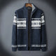 Men's Nordic pattern cardigan with mock neck, zip front and long sleeves