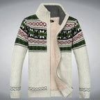 Men's Nordic pattern cardigan with mock neck, zip front and long sleeves
