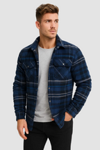 Men's checked quilted overshirt with stand collar and chest pockets